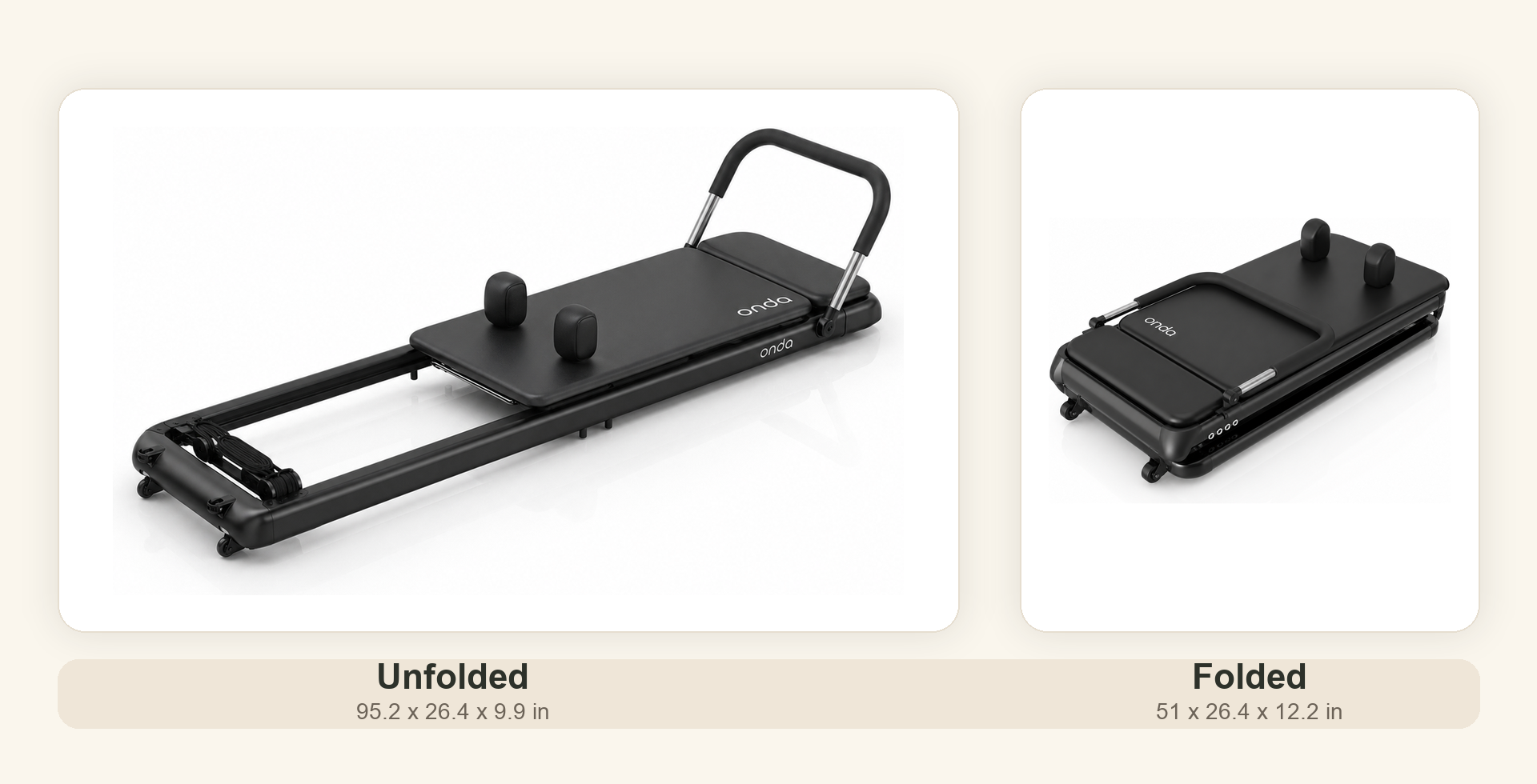 Onda deep black reformer shown unfolded and folded in one comparison image